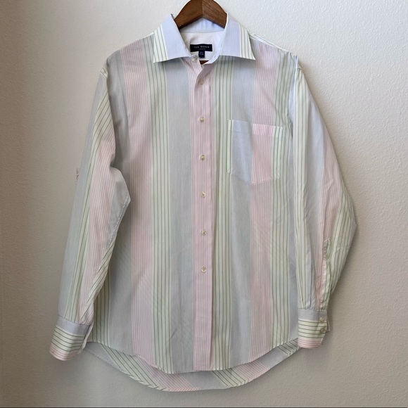 🆕 Ted Baker Button Down Dress Shirt - White w/ Pastel Stripes - Picture 2 of 10